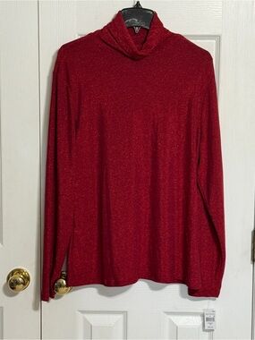 Grace + Karma Sparkle Red Women's Turtleneck Long Sleeve Top Holiday Collection